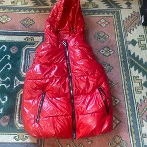 Shiny Red Puffer Vest with Hood